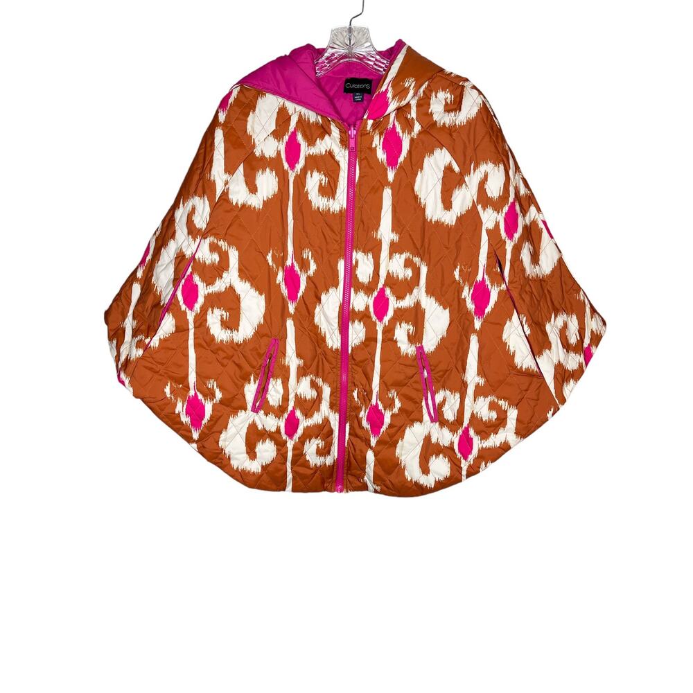Curations Reversible Hooded Poncho Cape Jacket Zip Oversized Patterned  M/L